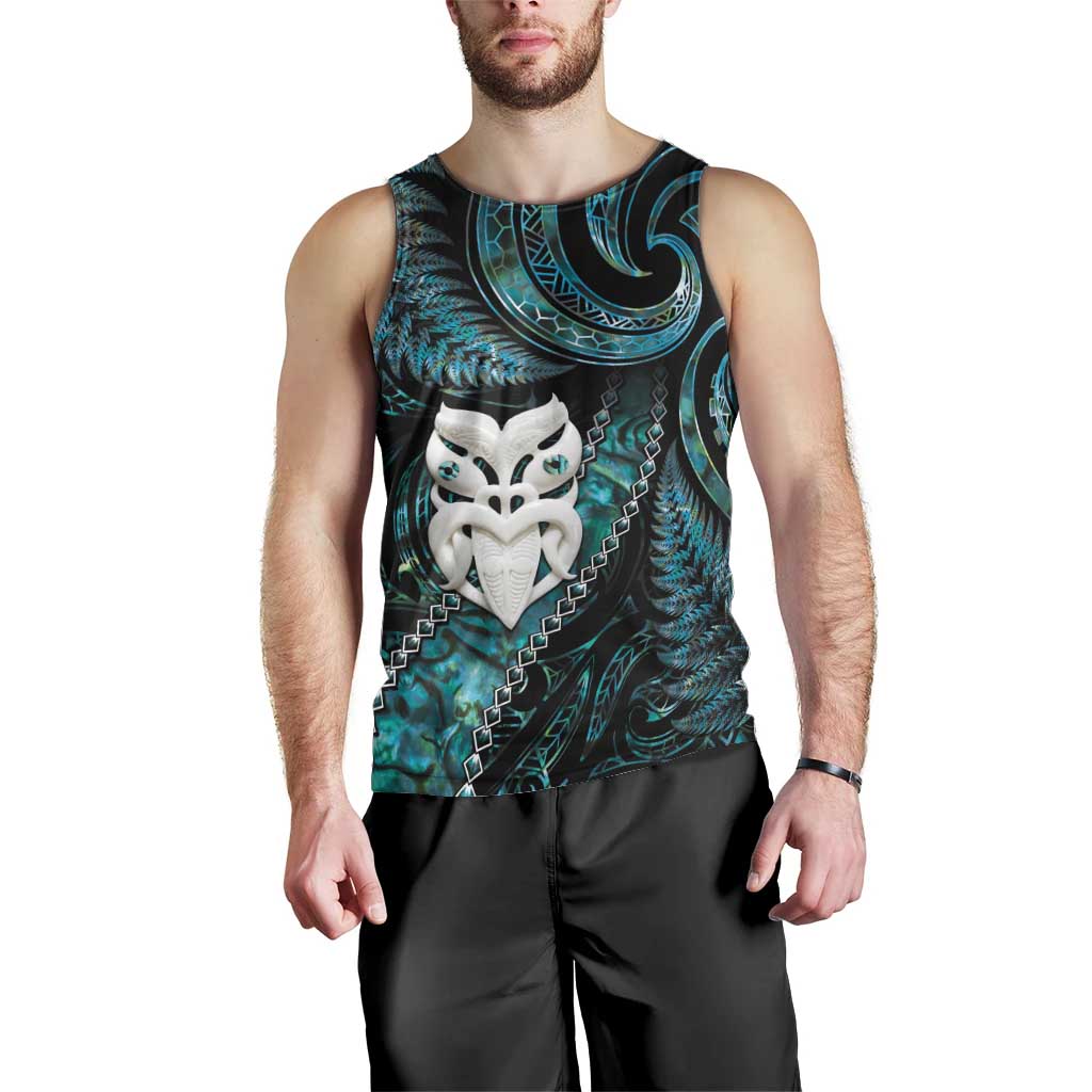 New Zealand Aotearoa Men Tank Top Maori Wheku Paua Shell Glitter Turquoise
