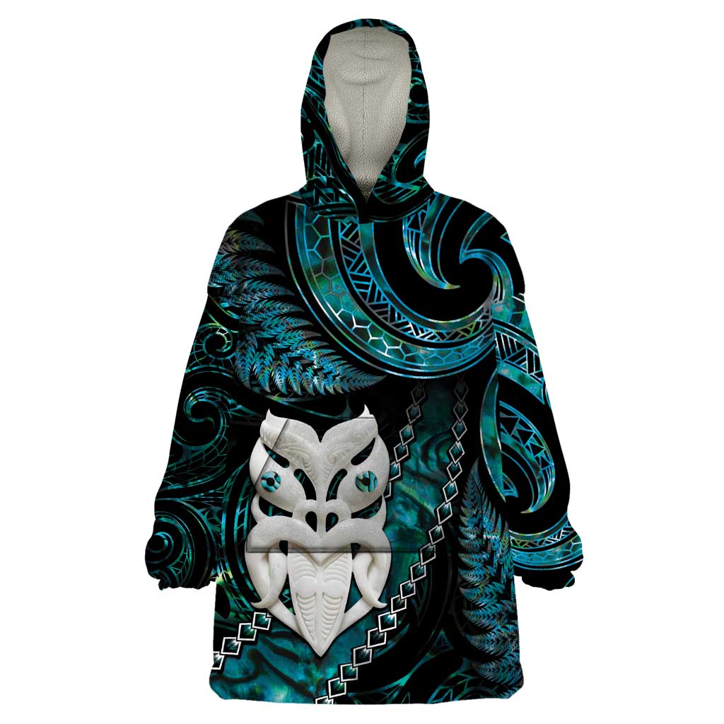 New Zealand Aotearoa Wearable Blanket Hoodie Maori Wheku Paua Shell Glitter Turquoise LT05 One Size Turquoise - Polynesian Pride