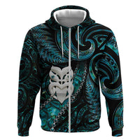New Zealand Aotearoa Zip Hoodie Maori Wheku Paua Shell Glitter Turquoise LT05 Zip Hoodie Turquoise - Polynesian Pride