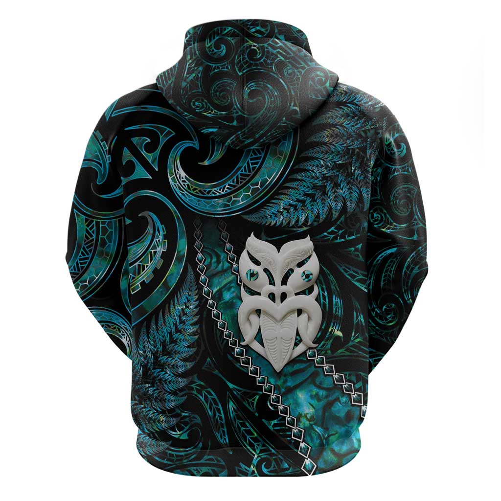 New Zealand Aotearoa Zip Hoodie Maori Wheku Paua Shell Glitter Turquoise LT05 - Polynesian Pride
