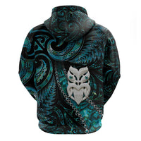 New Zealand Aotearoa Zip Hoodie Maori Wheku Paua Shell Glitter Turquoise LT05 - Polynesian Pride