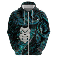 New Zealand Aotearoa Zip Hoodie Maori Wheku Paua Shell Glitter Turquoise LT05 - Polynesian Pride