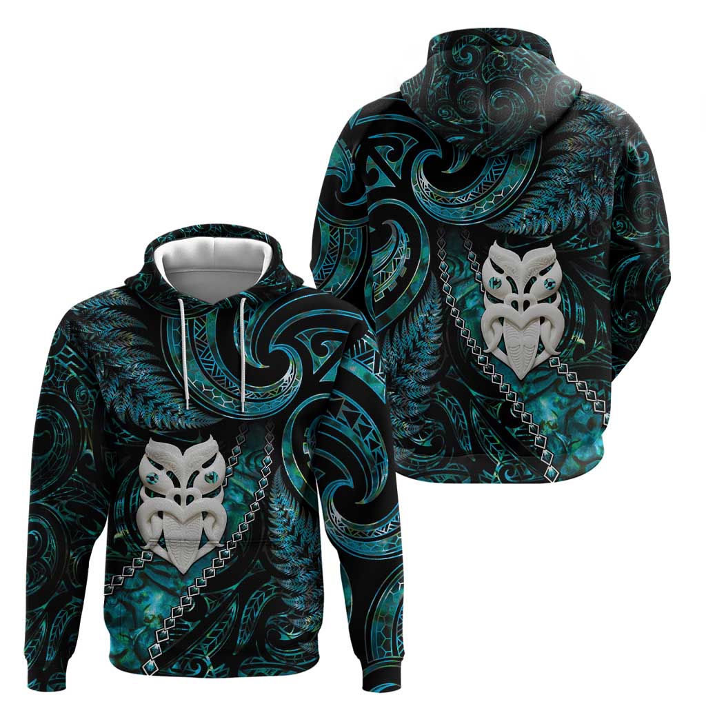 New Zealand Aotearoa Zip Hoodie Maori Wheku Paua Shell Glitter Turquoise LT05 - Polynesian Pride
