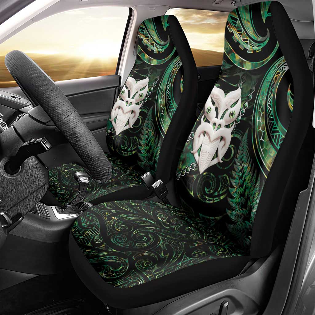 New Zealand Aotearoa Car Seat Cover Maori Wheku Paua Shell Glitter Green