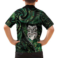 New Zealand Aotearoa Family Matching Off The Shoulder Long Sleeve Dress and Hawaiian Shirt Maori Wheku Paua Shell Glitter Green LT05 - Polynesian Pride