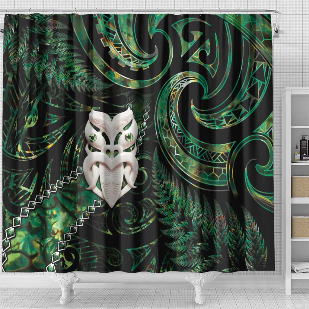 New Zealand Aotearoa Shower Curtain Maori Wheku Paua Shell Glitter Green