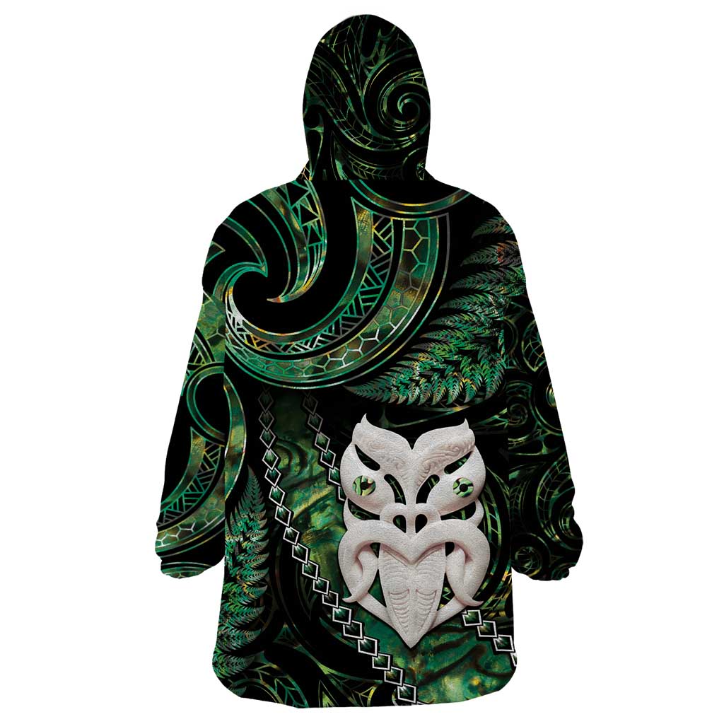 New Zealand Aotearoa Wearable Blanket Hoodie Maori Wheku Paua Shell Glitter Green