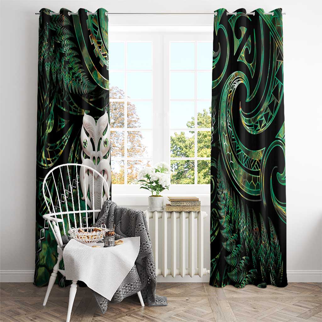 New Zealand Aotearoa Window Curtain Maori Wheku Paua Shell Glitter Green