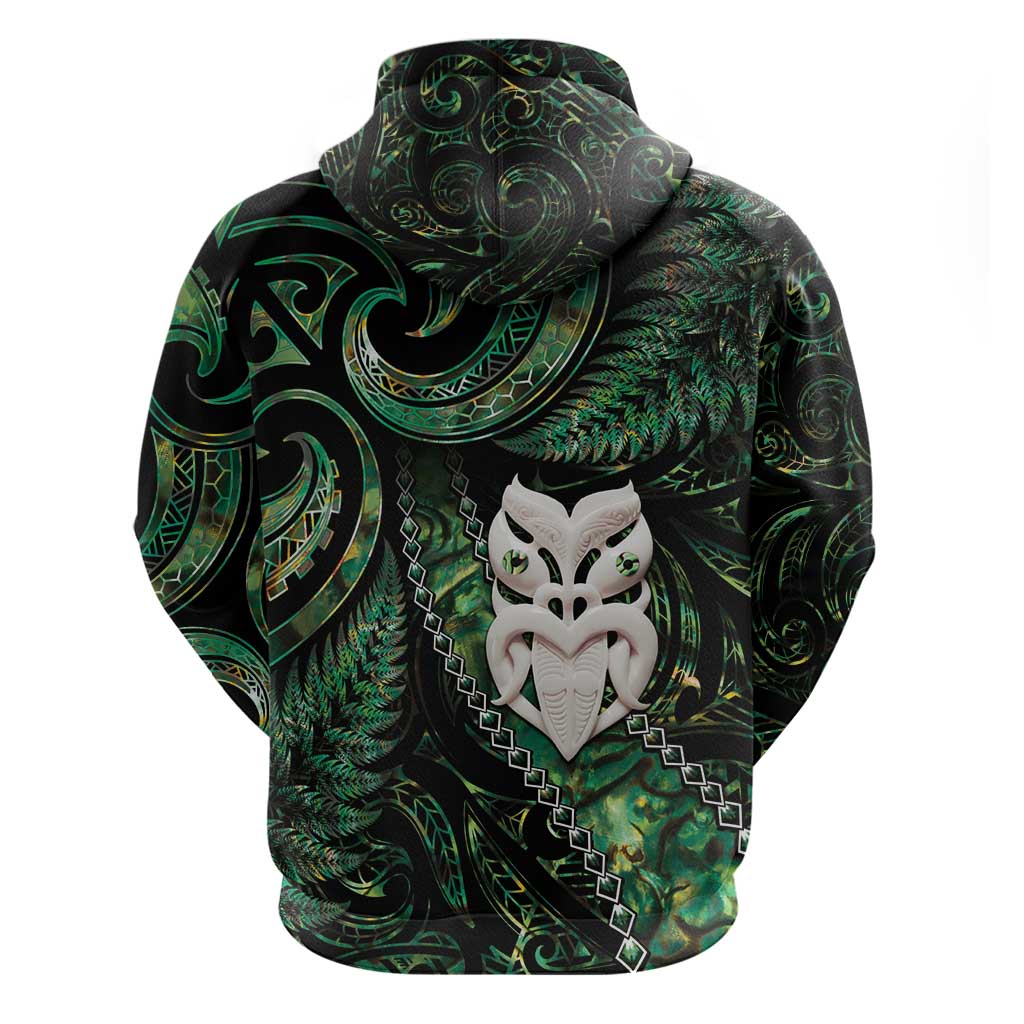 New Zealand Aotearoa Zip Hoodie Maori Wheku Paua Shell Glitter Green LT05 - Polynesian Pride