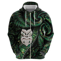 New Zealand Aotearoa Zip Hoodie Maori Wheku Paua Shell Glitter Green LT05 - Polynesian Pride