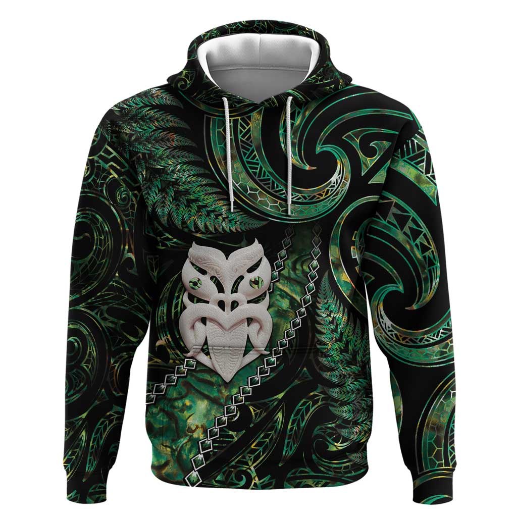 New Zealand Aotearoa Zip Hoodie Maori Wheku Paua Shell Glitter Green LT05 Pullover Hoodie Green - Polynesian Pride