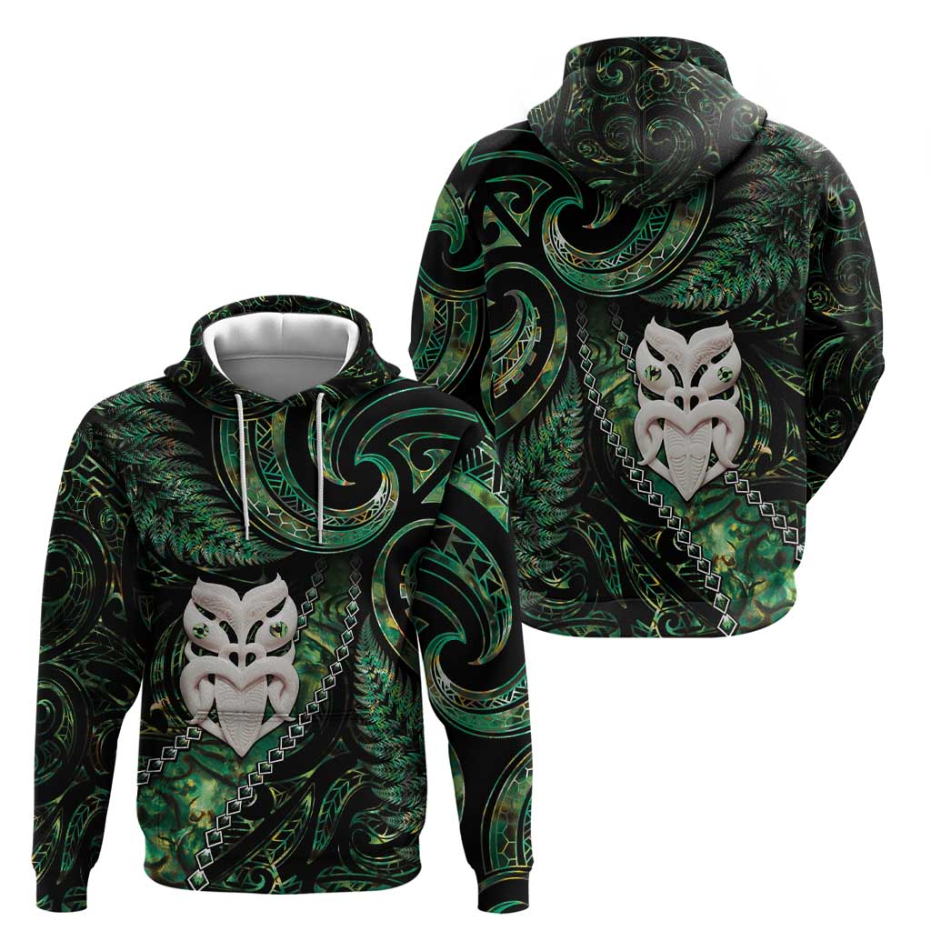 New Zealand Aotearoa Zip Hoodie Maori Wheku Paua Shell Glitter Green LT05 - Polynesian Pride