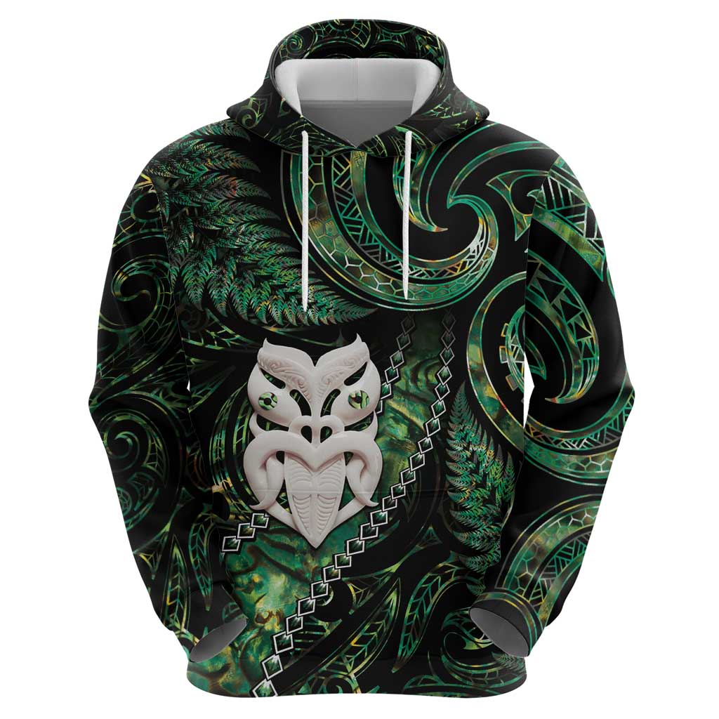 New Zealand Aotearoa Zip Hoodie Maori Wheku Paua Shell Glitter Green LT05 - Polynesian Pride