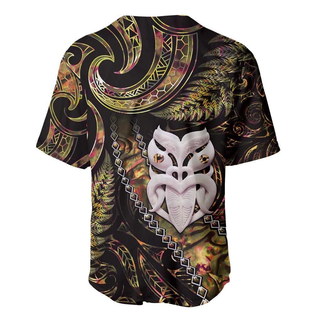 New Zealand Aotearoa Baseball Jersey Maori Wheku Paua Shell Glitter Gold LT05 - Polynesian Pride