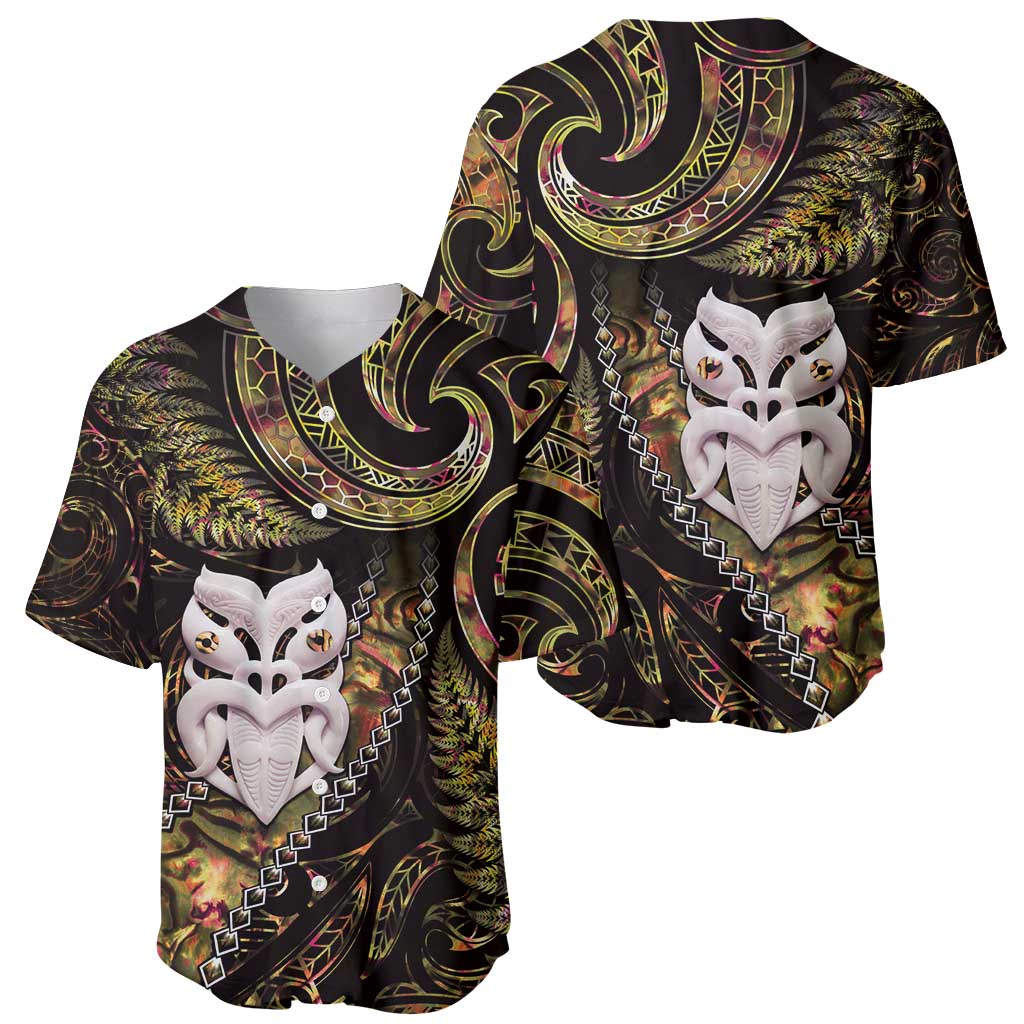 New Zealand Aotearoa Baseball Jersey Maori Wheku Paua Shell Glitter Gold LT05 - Polynesian Pride