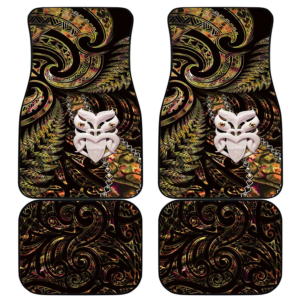 New Zealand Aotearoa Car Mats Maori Wheku Paua Shell Glitter Gold