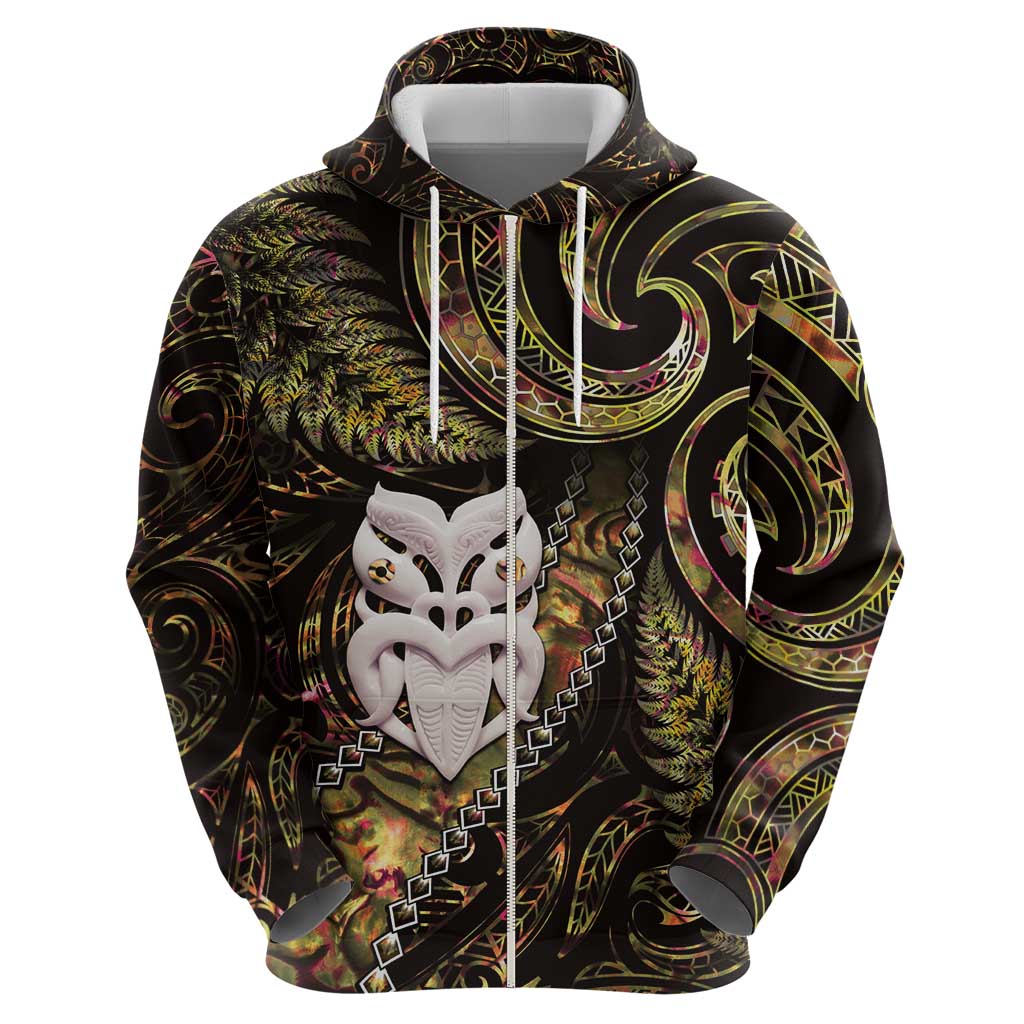 New Zealand Aotearoa Hoodie Maori Wheku Paua Shell Glitter Gold
