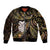 New Zealand Aotearoa Sleeve Zip Bomber Jacket Maori Wheku Paua Shell Glitter Gold