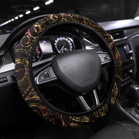New Zealand Aotearoa Steering Wheel Cover Maori Wheku Paua Shell Glitter Gold LT05 Universal Fit Gold - Polynesian Pride