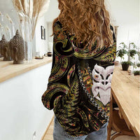 New Zealand Aotearoa Women Casual Shirt Maori Wheku Paua Shell Glitter Gold