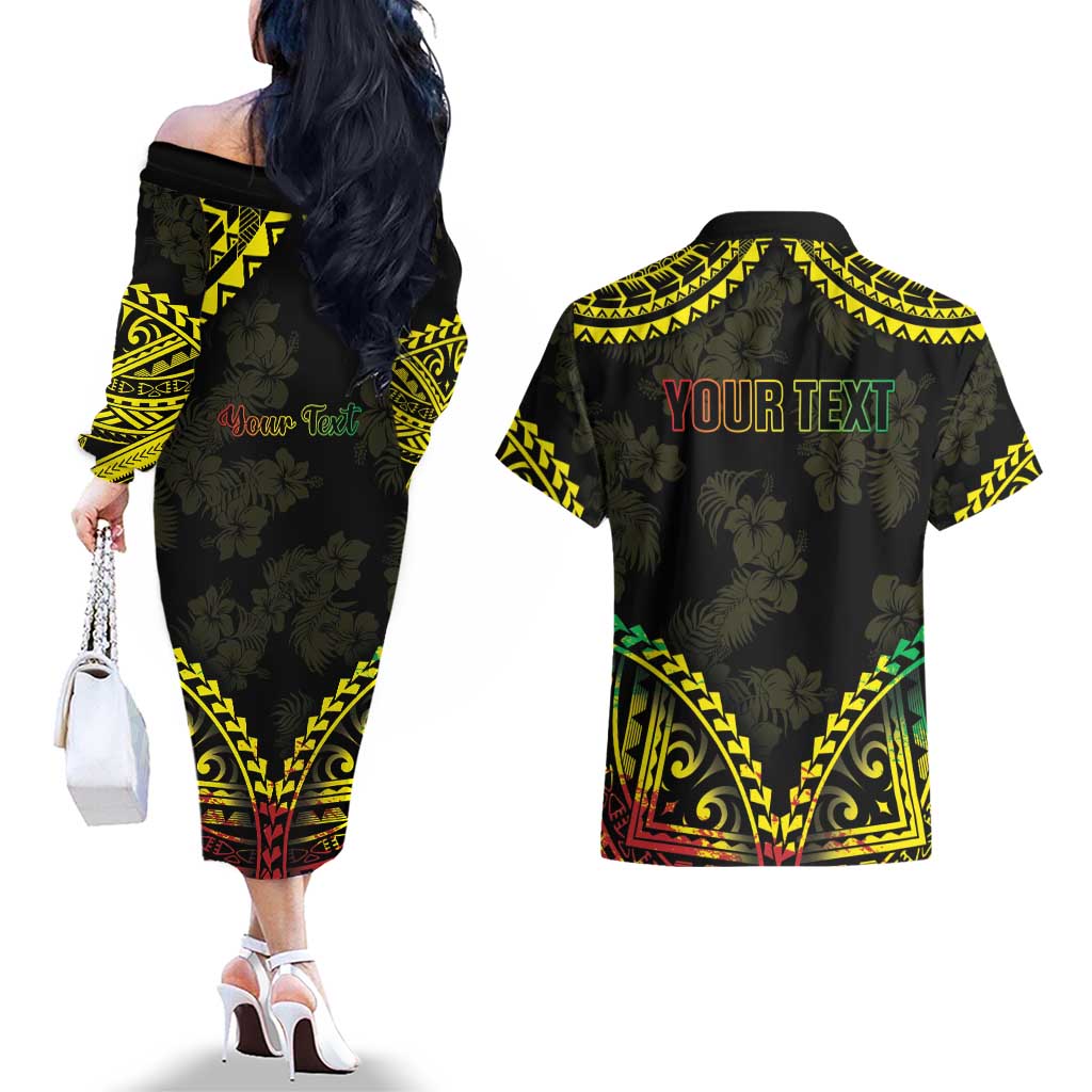 Aloha Tropical Palm Trees Couples Matching Off The Shoulder Long Sleeve Dress and Hawaiian Shirt Reggae Polynesian Pattern LT05 - Polynesian Pride