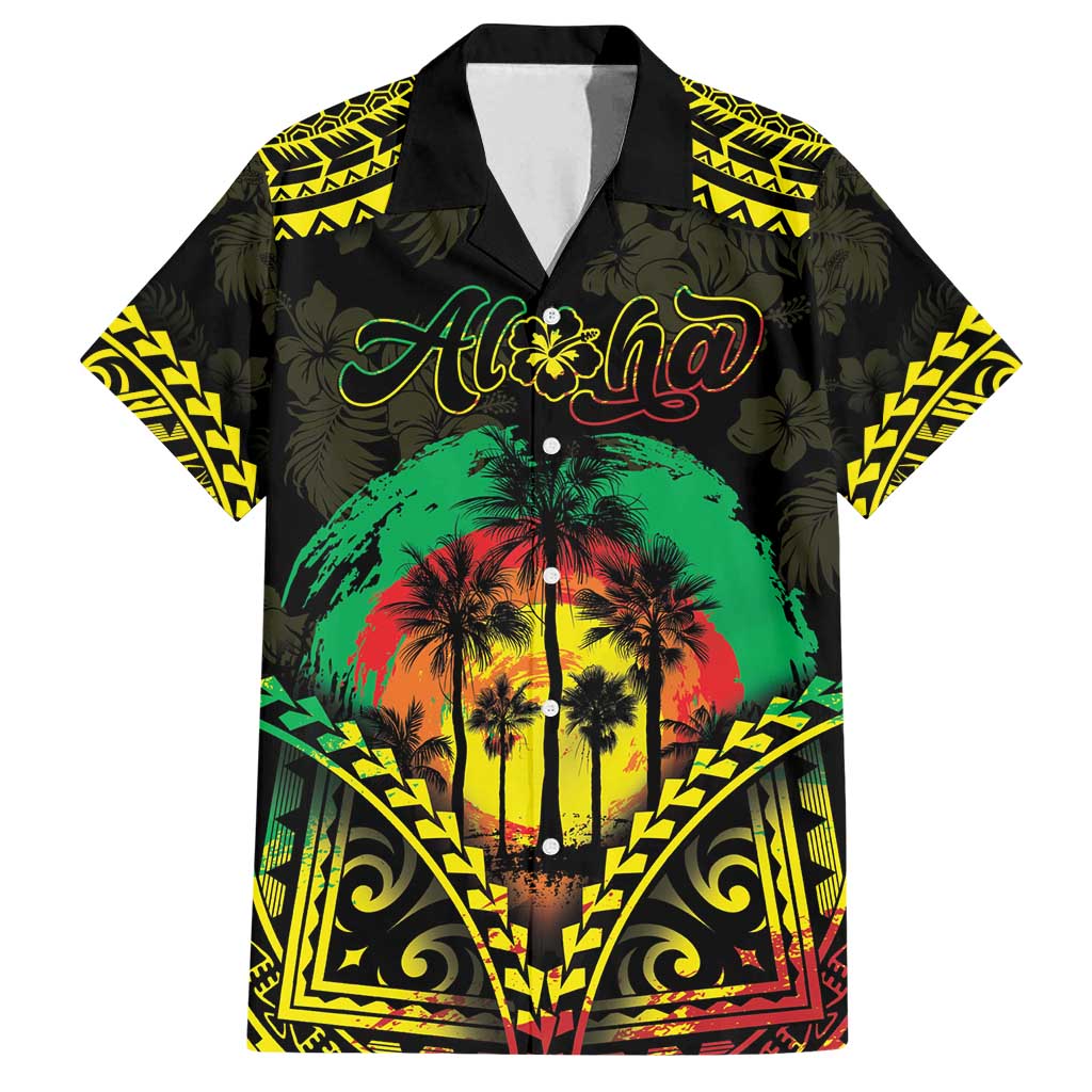 Aloha Tropical Palm Trees Family Matching Long Sleeve Bodycon Dress and Hawaiian Shirt Reggae Polynesian Pattern