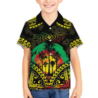 Aloha Tropical Palm Trees Family Matching Long Sleeve Bodycon Dress and Hawaiian Shirt Reggae Polynesian Pattern