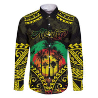 Aloha Tropical Palm Trees Family Matching Off Shoulder Short Dress and Hawaiian Shirt Reggae Polynesian Pattern LT05 Dad's Shirt - Long Sleeve Black - Polynesian Pride