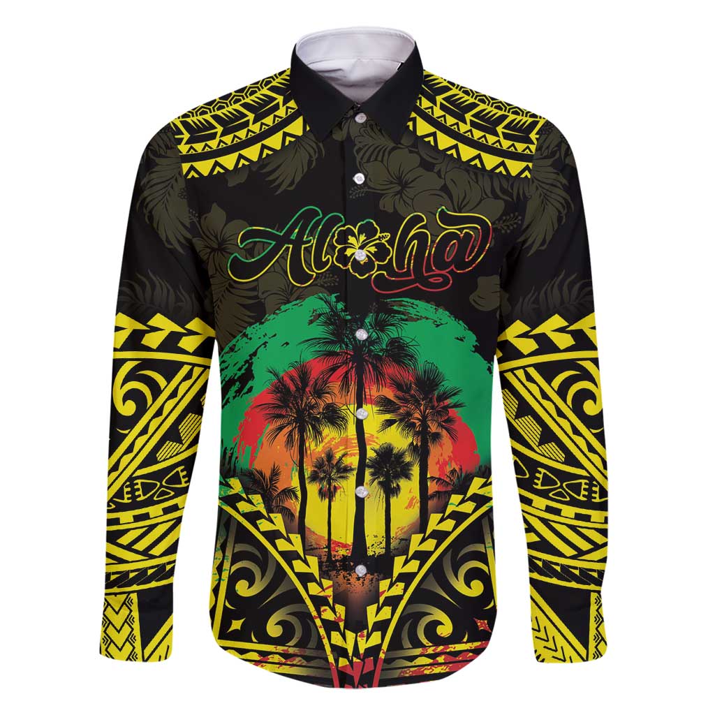 Aloha Tropical Palm Trees Family Matching Tank Maxi Dress and Hawaiian Shirt Reggae Polynesian Pattern LT05 Dad's Shirt - Long Sleeve Black - Polynesian Pride