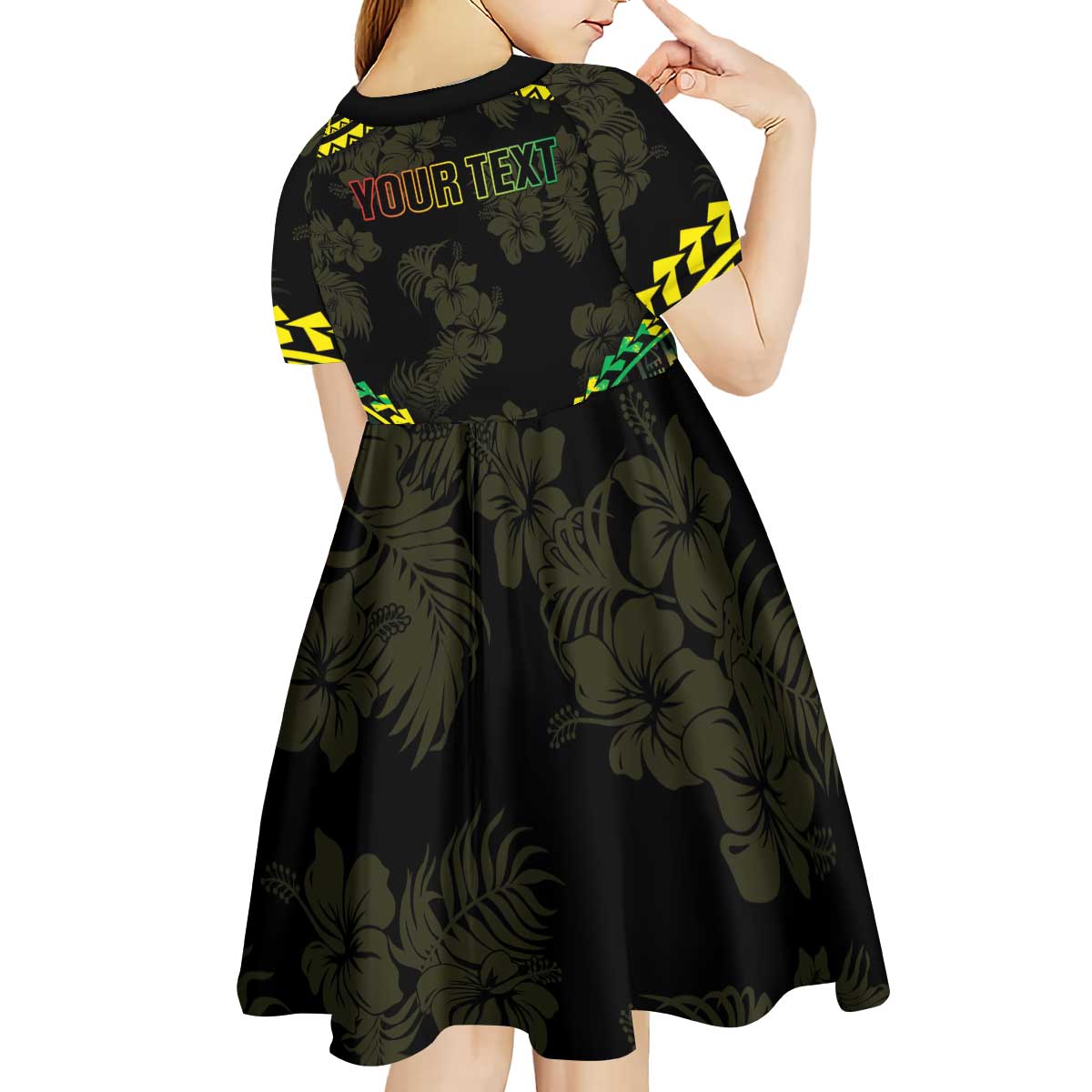 Aloha Tropical Palm Trees Kid Short Sleeve Dress Reggae Polynesian Pattern