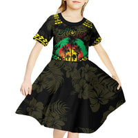Aloha Tropical Palm Trees Kid Short Sleeve Dress Reggae Polynesian Pattern