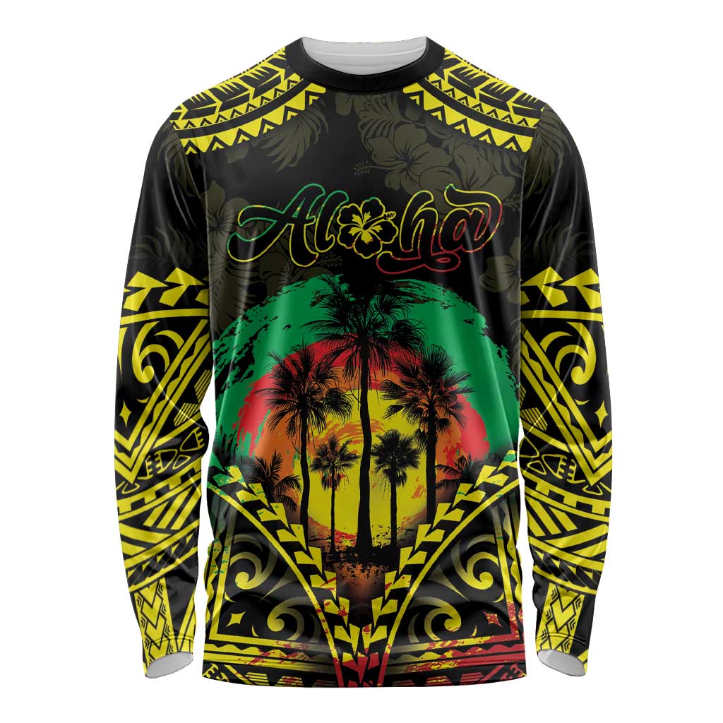 Aloha Tropical Palm Trees Long Sleeve Shirt Reggae Polynesian Pattern LT05 Unisex Black - Polynesian Pride