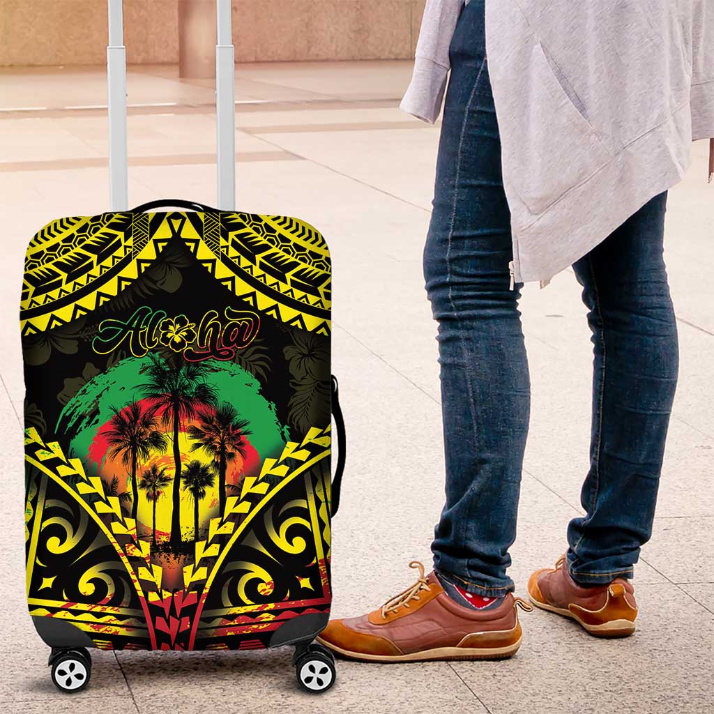 Aloha Tropical Palm Trees Luggage Cover Reggae Polynesian Pattern LT05 Black - Polynesian Pride