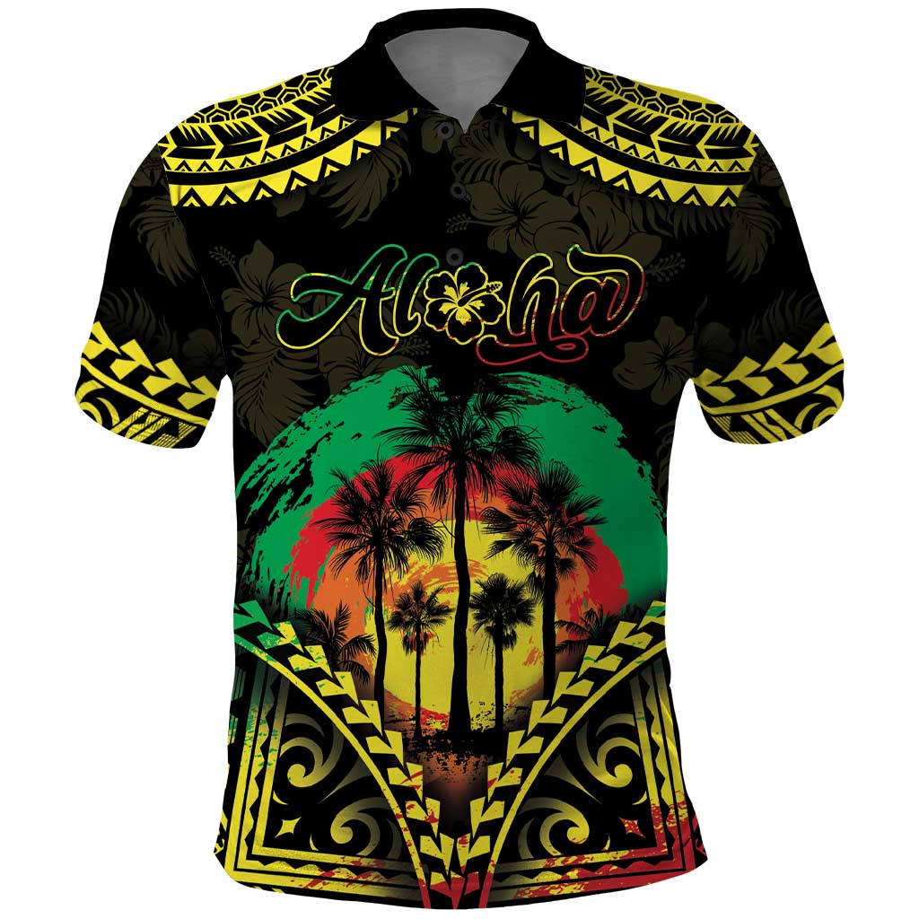 Aloha Tropical Palm Trees Polo Shirt Reggae Polynesian Pattern LT05 Black - Polynesian Pride
