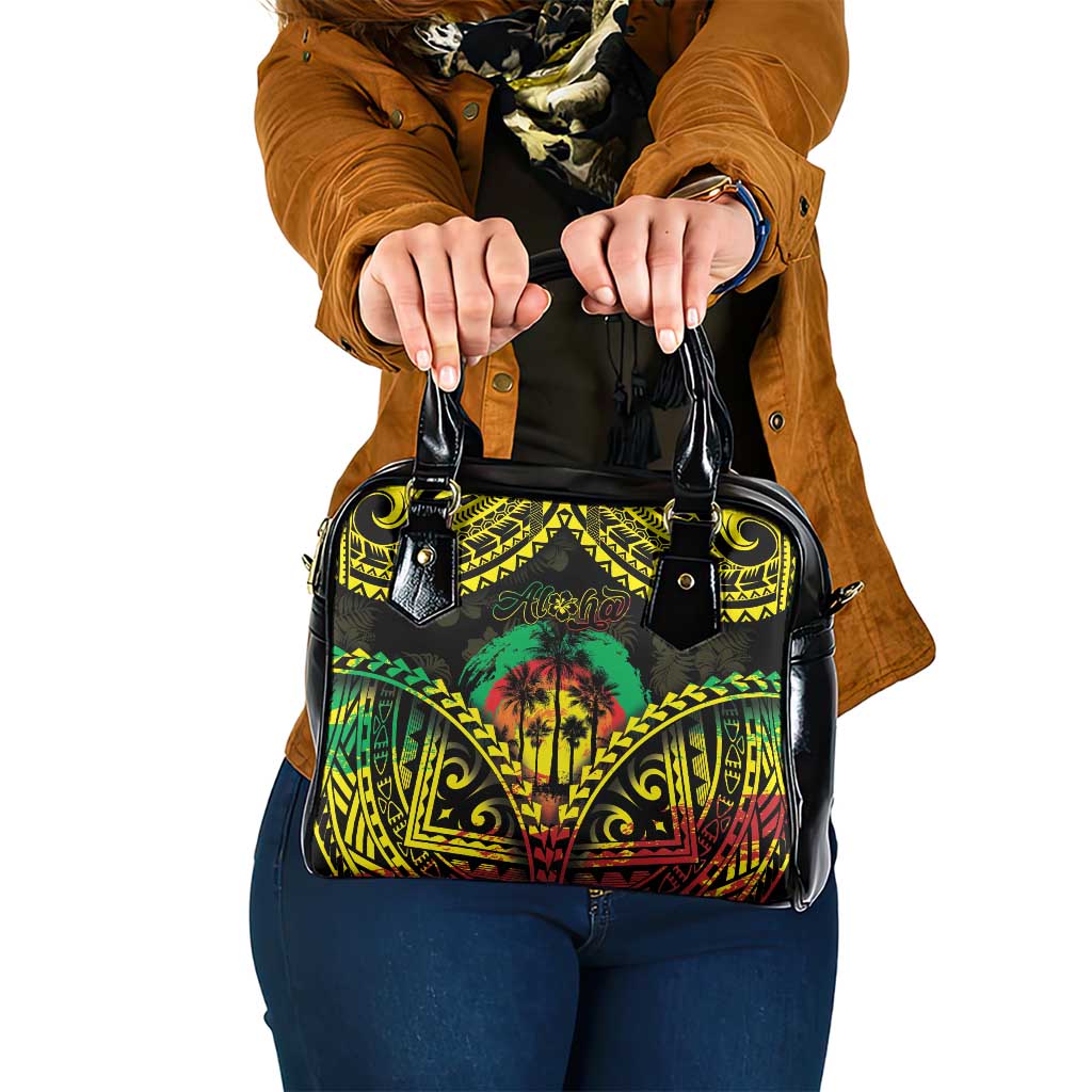 Aloha Tropical Palm Trees Shoulder Handbag Reggae Polynesian Pattern LT05 One Size Black - Polynesian Pride