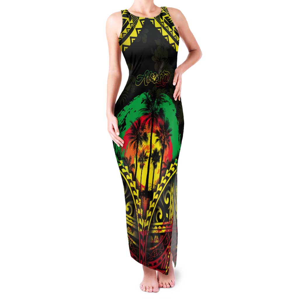 Aloha Tropical Palm Trees Tank Maxi Dress Reggae Polynesian Pattern LT05 Women Black - Polynesian Pride