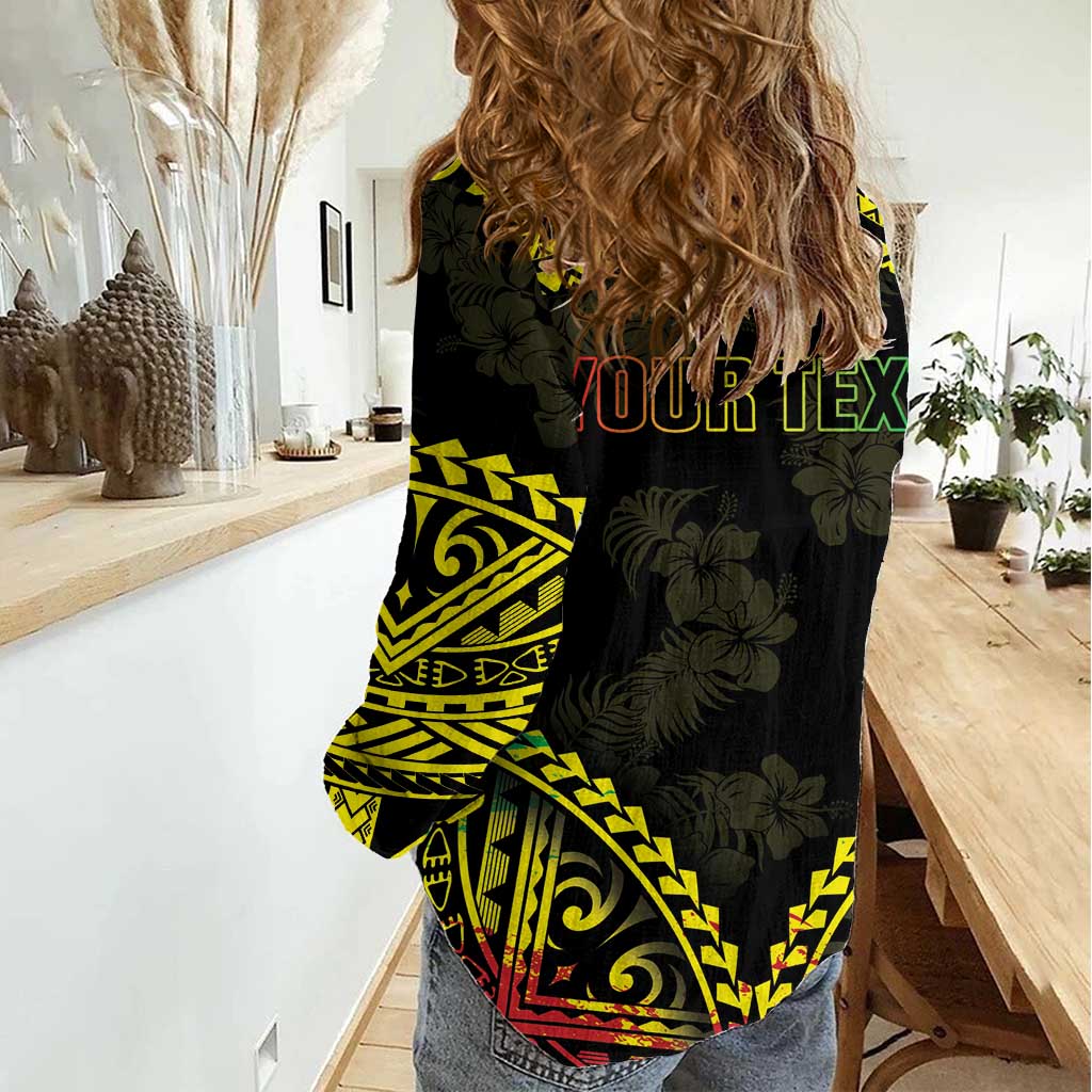 Aloha Tropical Palm Trees Women Casual Shirt Reggae Polynesian Pattern