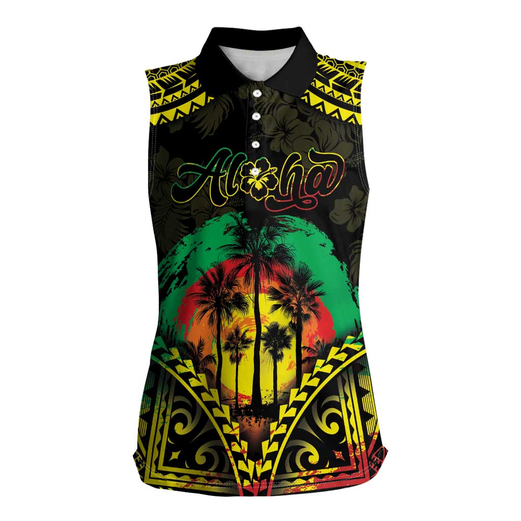Aloha Tropical Palm Trees Women Sleeveless Polo Shirt Reggae Polynesian Pattern LT05 Female Black - Polynesian Pride