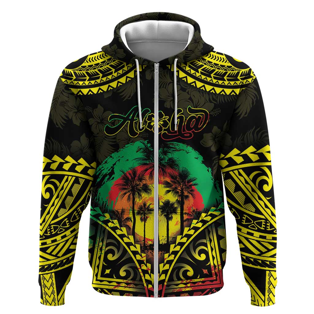 Aloha Tropical Palm Trees Zip Hoodie Reggae Polynesian Pattern LT05 Zip Hoodie Black - Polynesian Pride