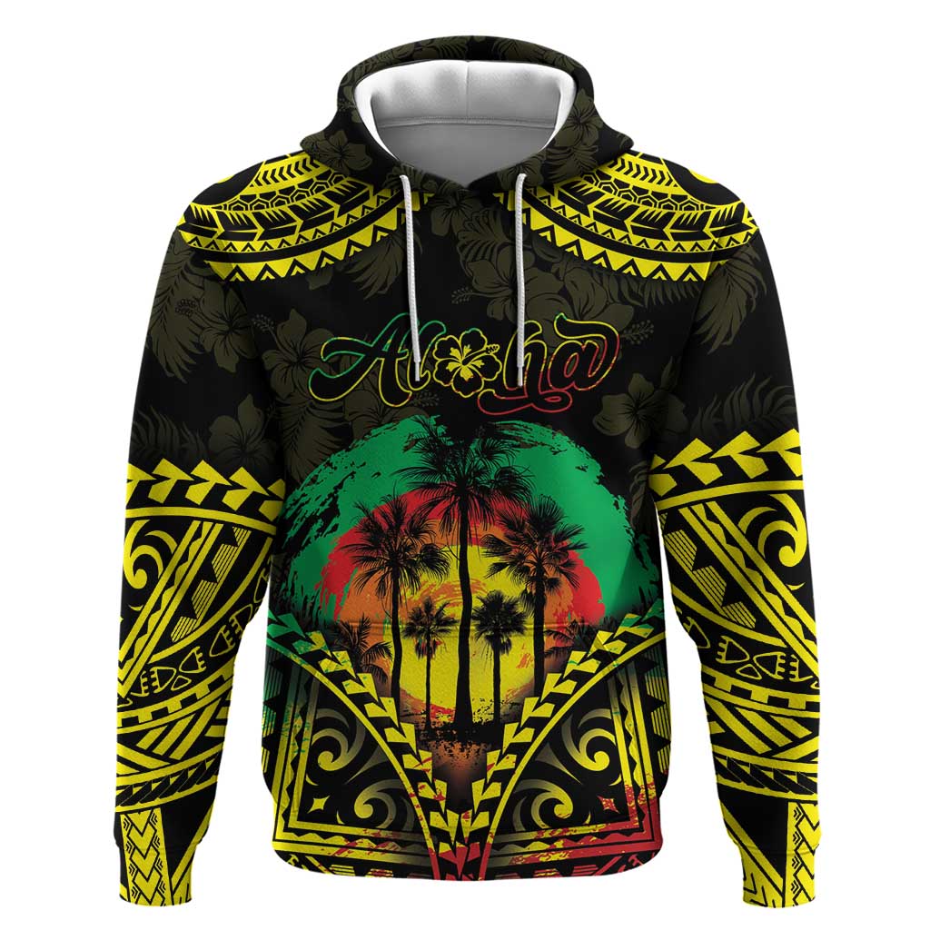 Aloha Tropical Palm Trees Zip Hoodie Reggae Polynesian Pattern LT05 Pullover Hoodie Black - Polynesian Pride
