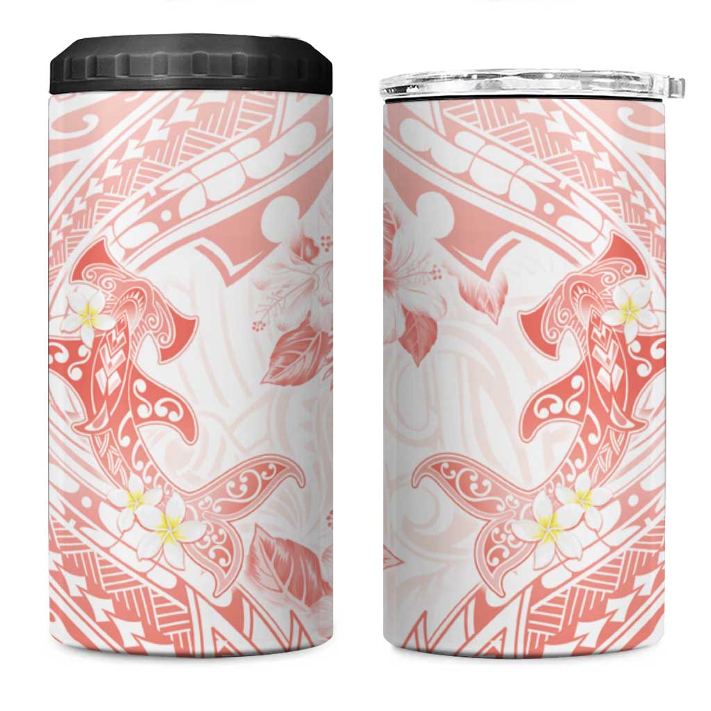 Polynesia Hammerhead Shark 4 in 1 Can Cooler Tumbler Tropical Flowers Tribal Pattern Peach LT05 One Size: 16 oz Peach - Polynesian Pride