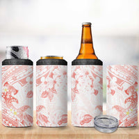 Polynesia Hammerhead Shark 4 in 1 Can Cooler Tumbler Tropical Flowers Tribal Pattern Peach
