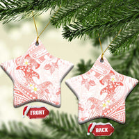 Polynesia Hammerhead Shark Ceramic Ornament Tropical Flowers Tribal Pattern Peach