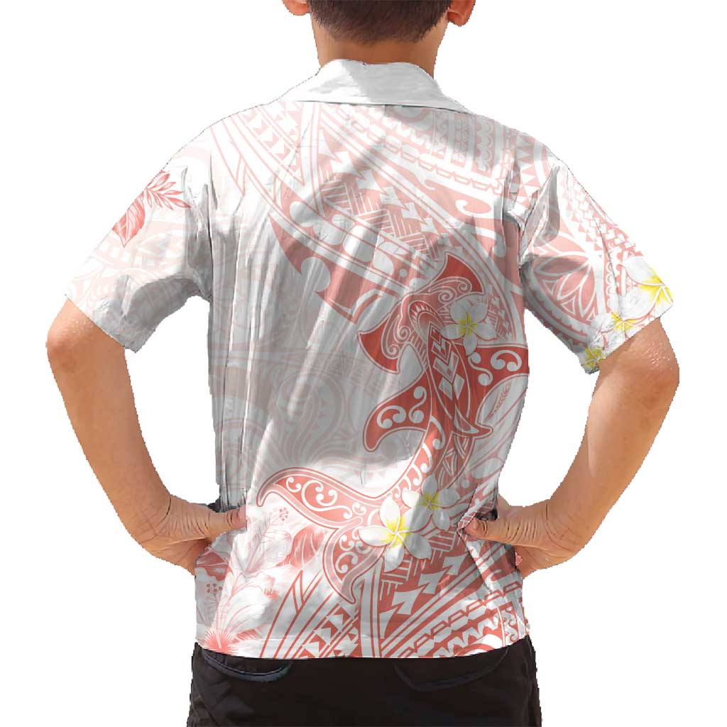 Polynesia Hammerhead Shark Family Matching Long Sleeve Bodycon Dress and Hawaiian Shirt Tropical Flowers Tribal Pattern Peach LT05 - Polynesian Pride