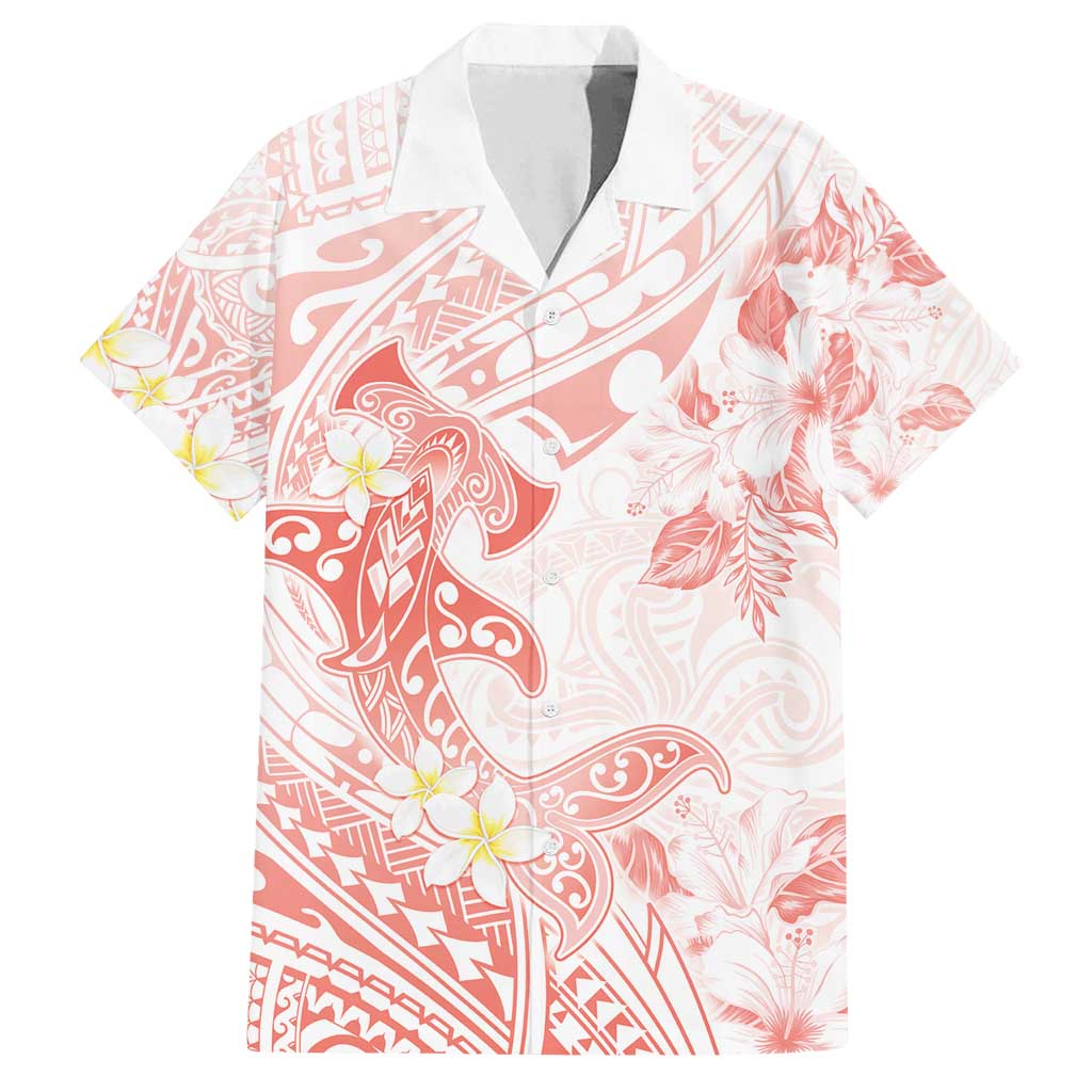Polynesia Hammerhead Shark Family Matching Long Sleeve Bodycon Dress and Hawaiian Shirt Tropical Flowers Tribal Pattern Peach LT05 Dad's Shirt - Short Sleeve Peach - Polynesian Pride