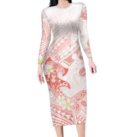 Polynesia Hammerhead Shark Family Matching Long Sleeve Bodycon Dress and Hawaiian Shirt Tropical Flowers Tribal Pattern Peach LT05 Mom's Dress Peach - Polynesian Pride