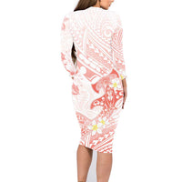 Polynesia Hammerhead Shark Family Matching Long Sleeve Bodycon Dress and Hawaiian Shirt Tropical Flowers Tribal Pattern Peach LT05 - Polynesian Pride