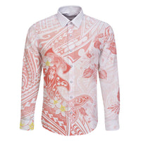 Polynesia Hammerhead Shark Family Matching Summer Maxi Dress and Hawaiian Shirt Tropical Flowers Tribal Pattern Peach LT05 Dad's Shirt - Long Sleeve Peach - Polynesian Pride