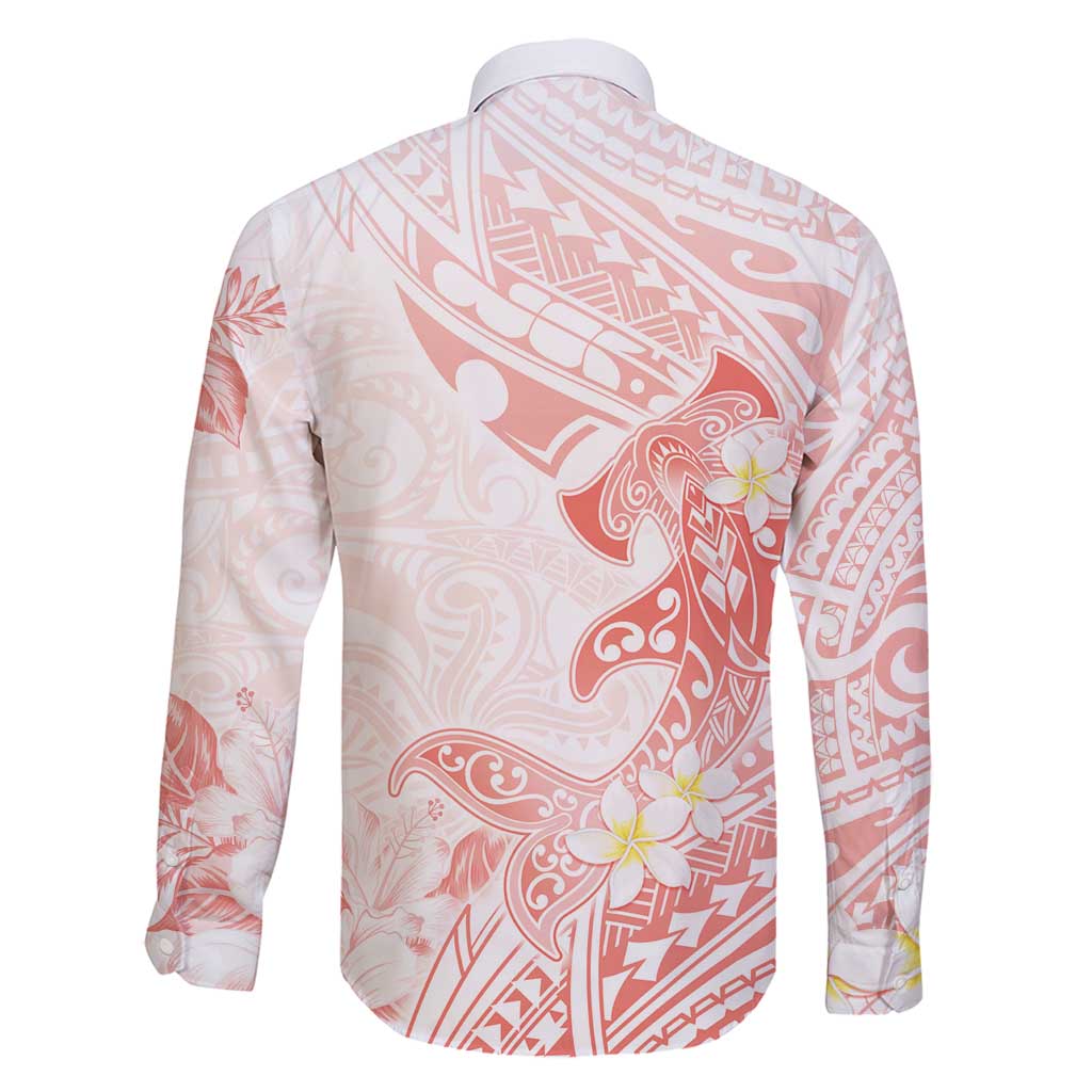Polynesia Hammerhead Shark Family Matching Summer Maxi Dress and Hawaiian Shirt Tropical Flowers Tribal Pattern Peach LT05 - Polynesian Pride