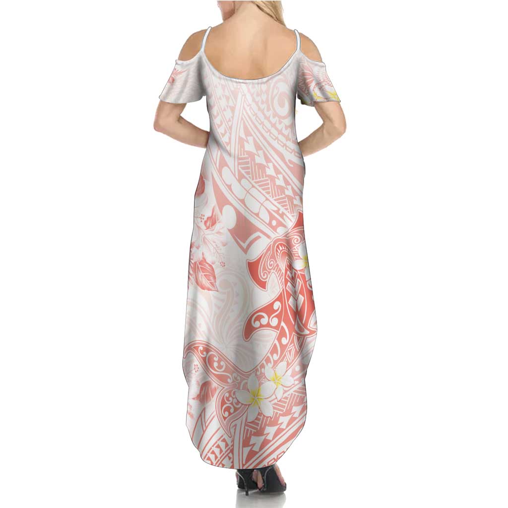 Polynesia Hammerhead Shark Family Matching Summer Maxi Dress and Hawaiian Shirt Tropical Flowers Tribal Pattern Peach LT05 - Polynesian Pride